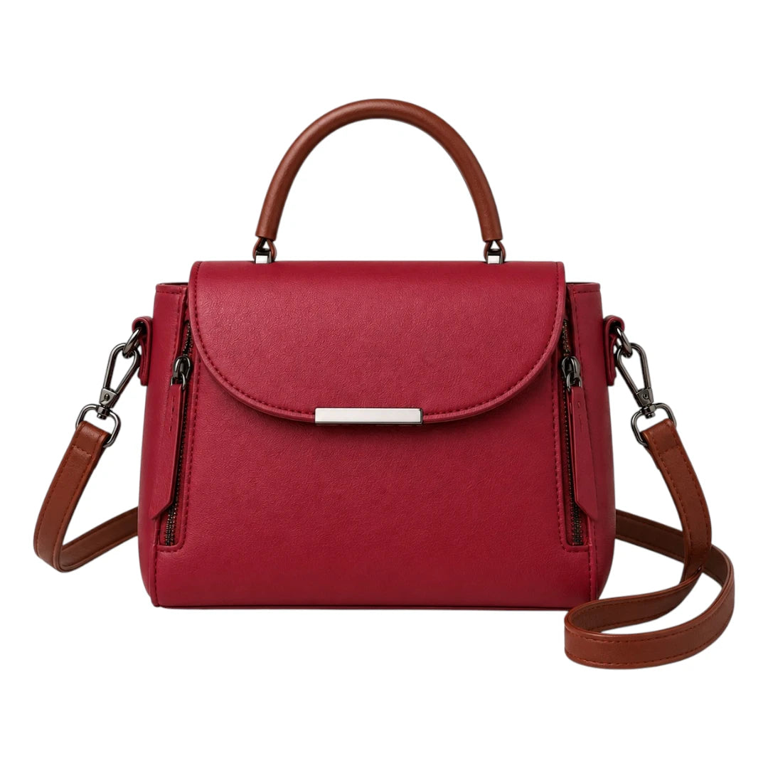 Handbags Collection Red Crimson Edge Zip Detail Handbag